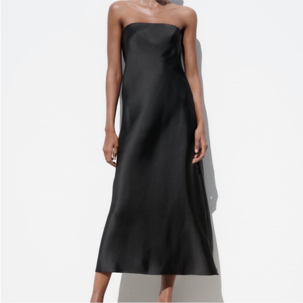 Zara Black Satin Midi Dress